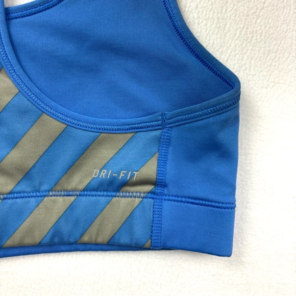 Nike Pro Women's Blue/Gray Stripe Swoosh Compression Exercise Sports Bra Size S - Picture 9 of 13